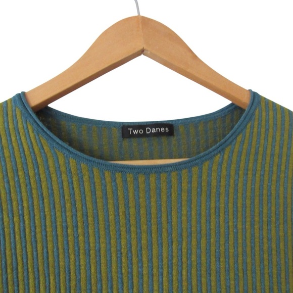 Two Danes Blue Green Striped Colorblock Sweater Size Small Lightweight Classic - Picture 3 of 9